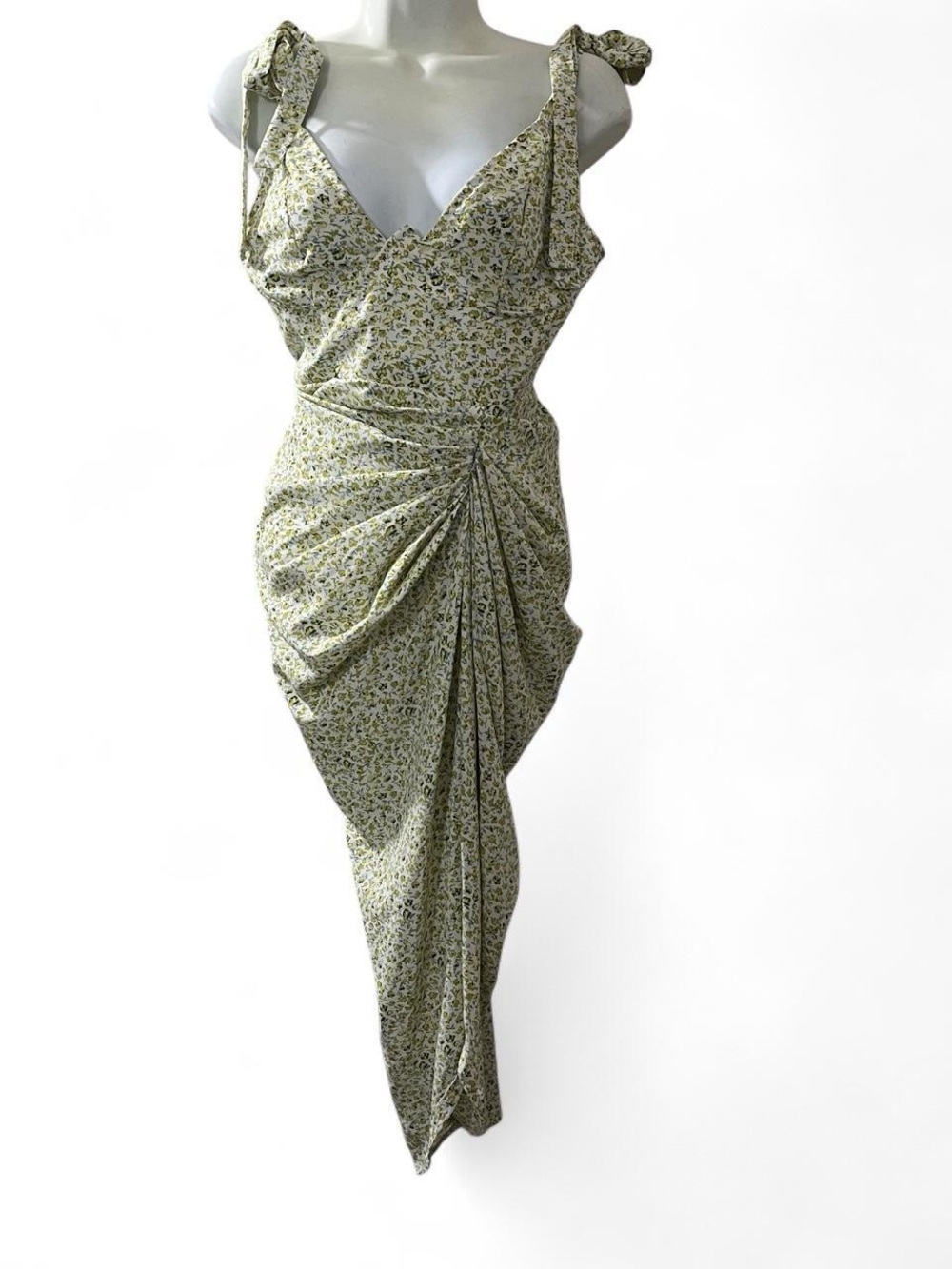 PrettyLittleThing Sage Green One-Shoulder Floral Midi Dress